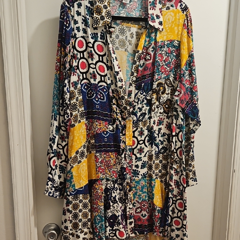 Colorful Patchwork Button-Up Dress - image 1